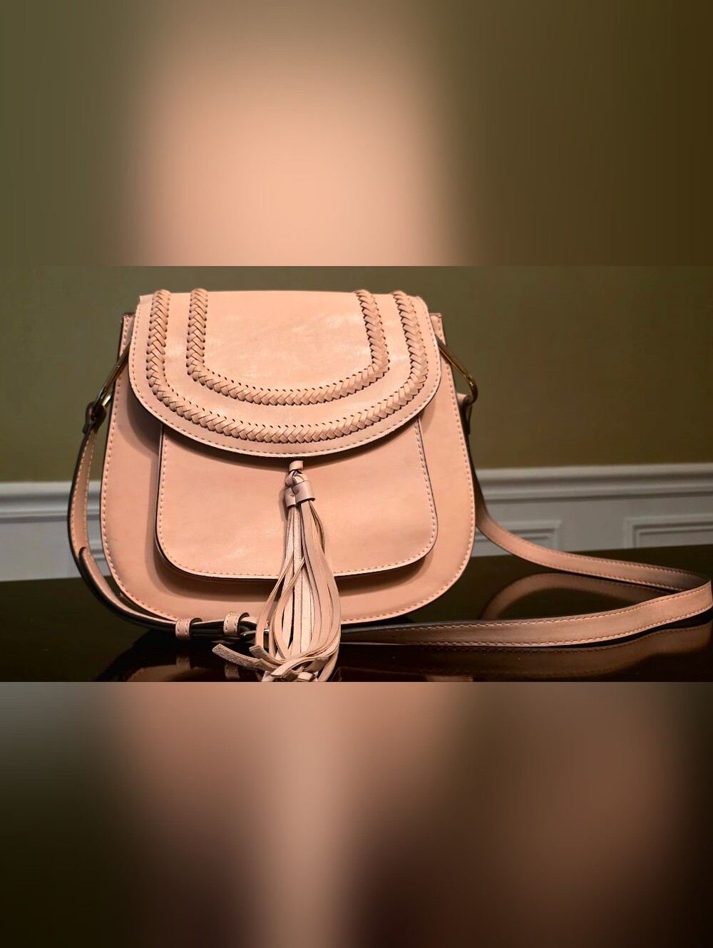 Franco Sarto San Paulo Blush Braided Tassel Crossbody Bag